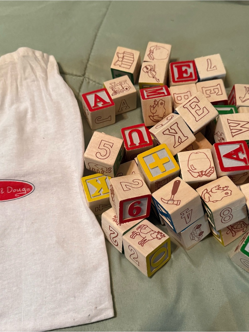 Melissa & Doug Wooden Alphabet & Number Blocks - Red, Yellow, Blue, Green, White